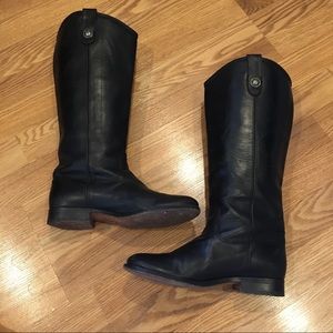 Frye Black Leather Riding Boots Knee High Extended Calf sz 7